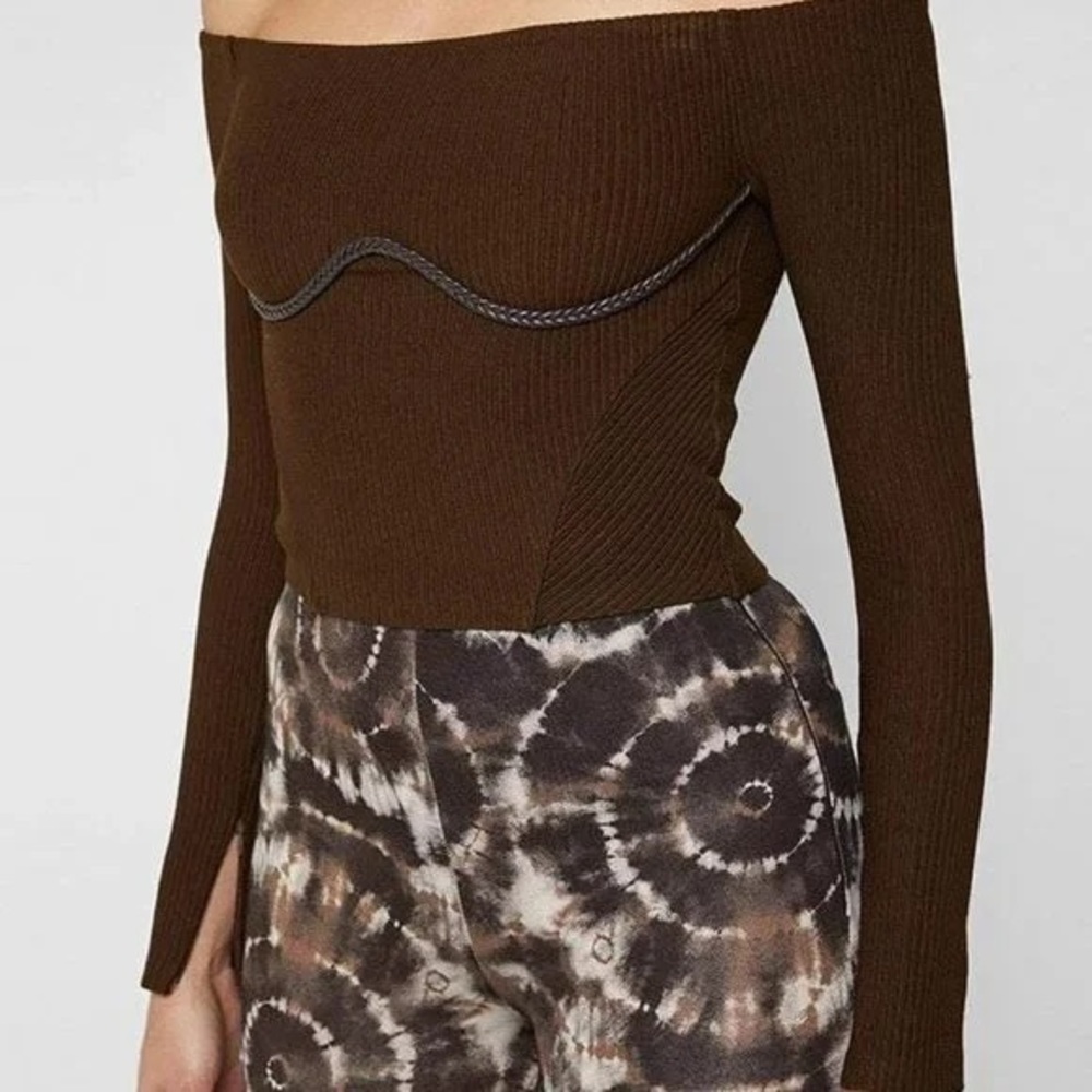 Manier De Voir Brown Off The Shoulder Underbust Crop Top Size 14 #brown #croptop